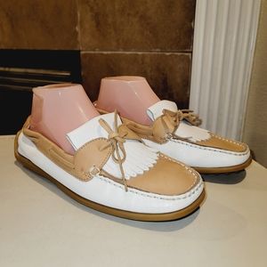 TODS Camel White Leather Leces Slip On Country Club Driving Moccasin Loafers 8